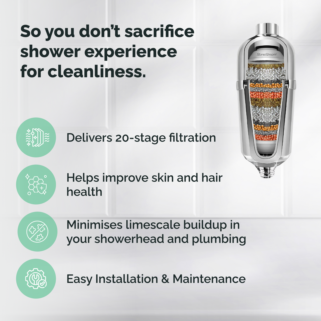 Filtre de douche avancé pour eau dure