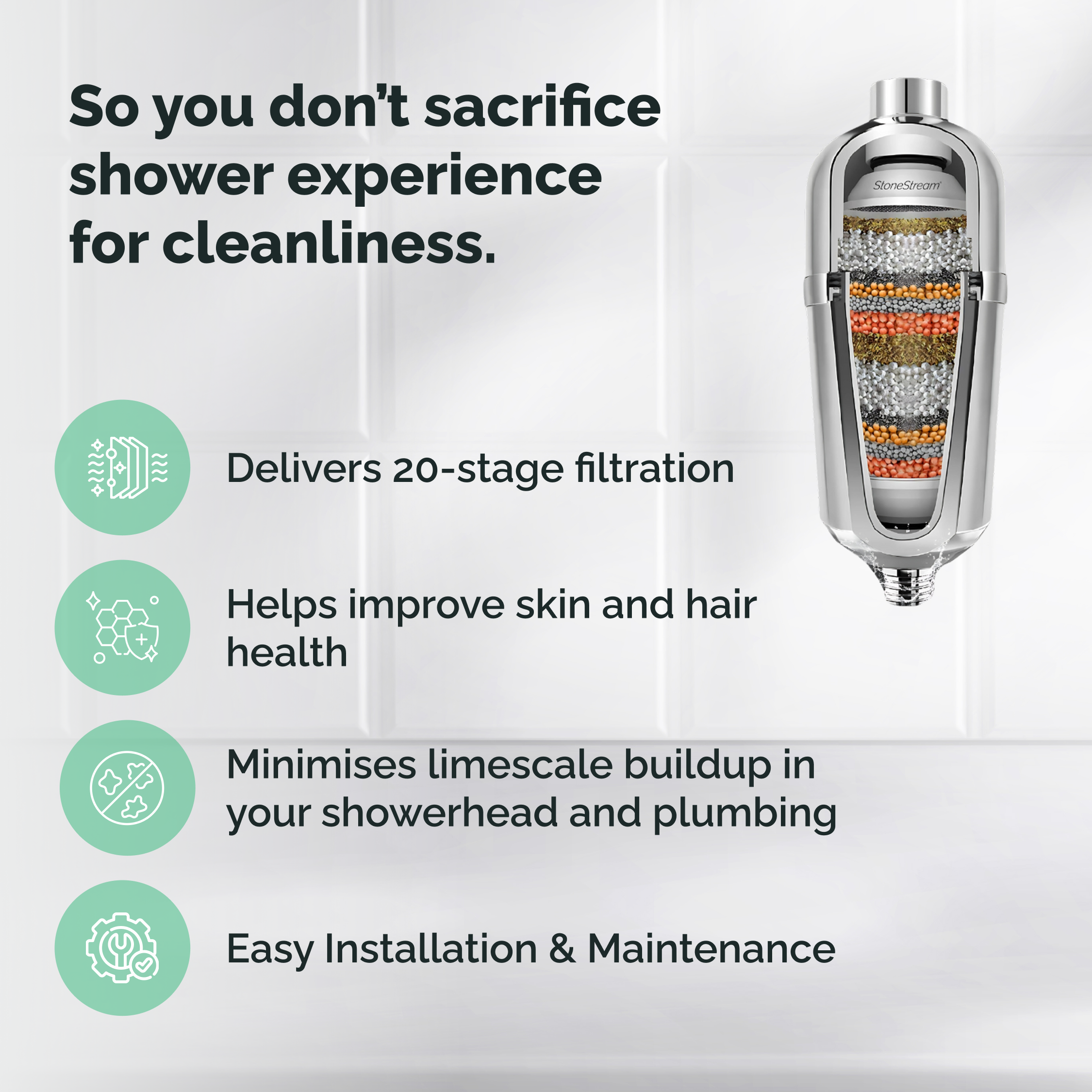 Filtre de douche avancé pour eau dure