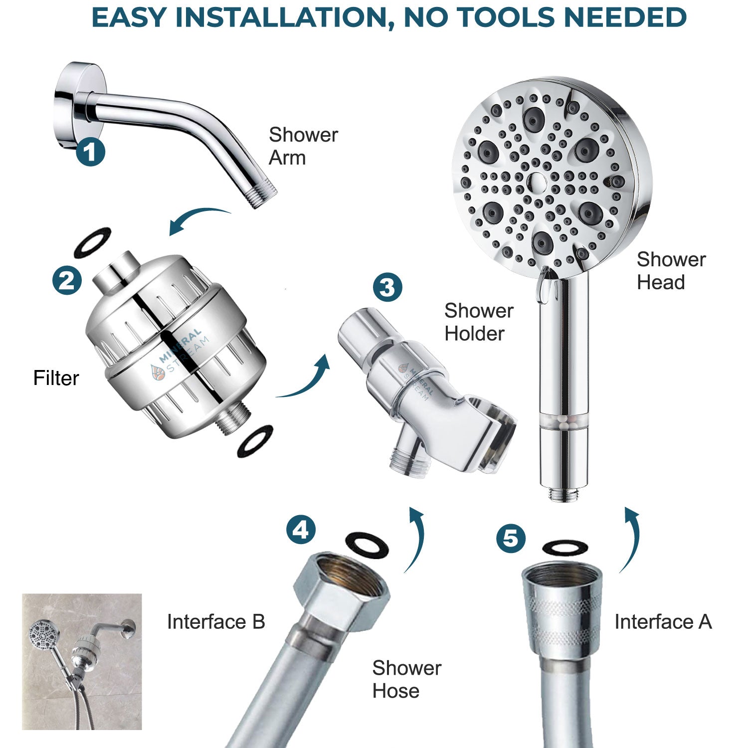 Kit de douche complet avec pomme de douche Luxe à 9 modes