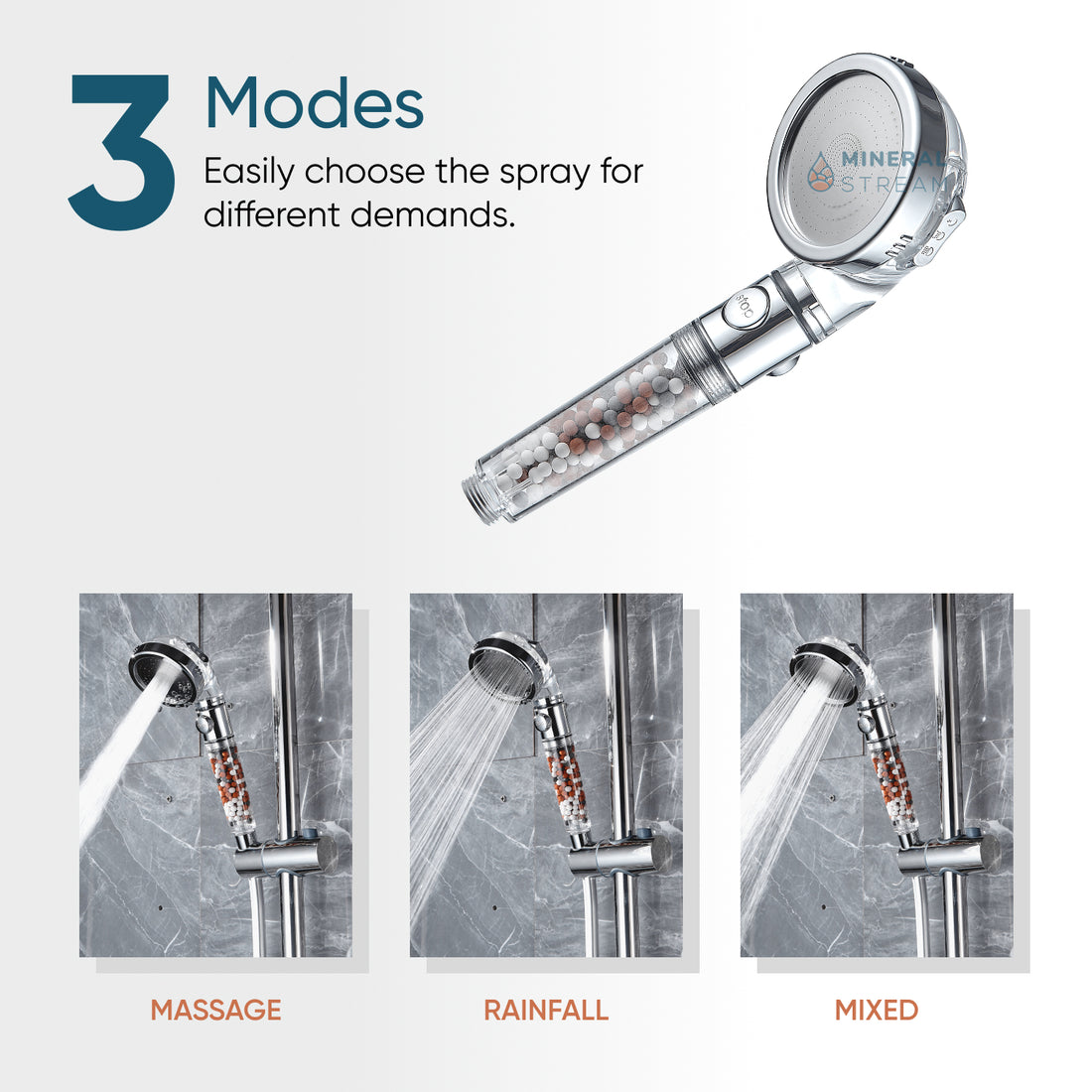 Pommeau de douche ionique MineralStream™ 2.0